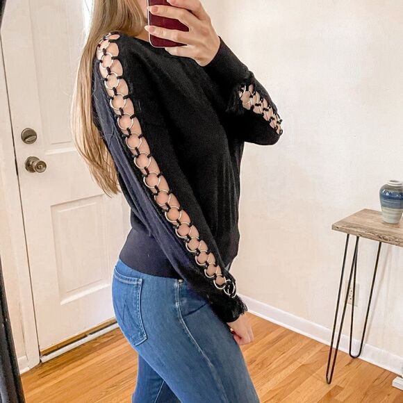 Jonathan Simkhai Ring Sleeve Round Neck Sweater Black - Picture 2 of 9